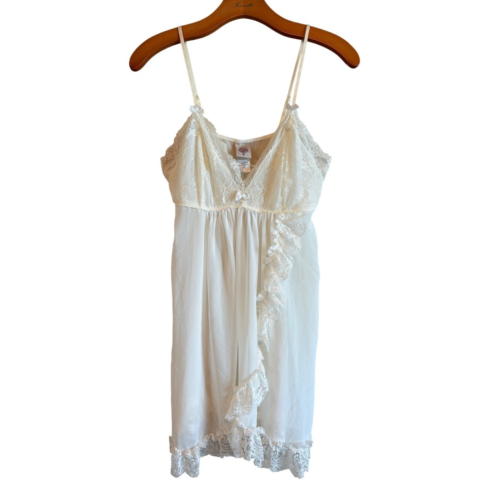 In Bloom by Jonquil Ivory Lace‎ Ruffle Mesh Babydoll Chemise Nightgown  Small